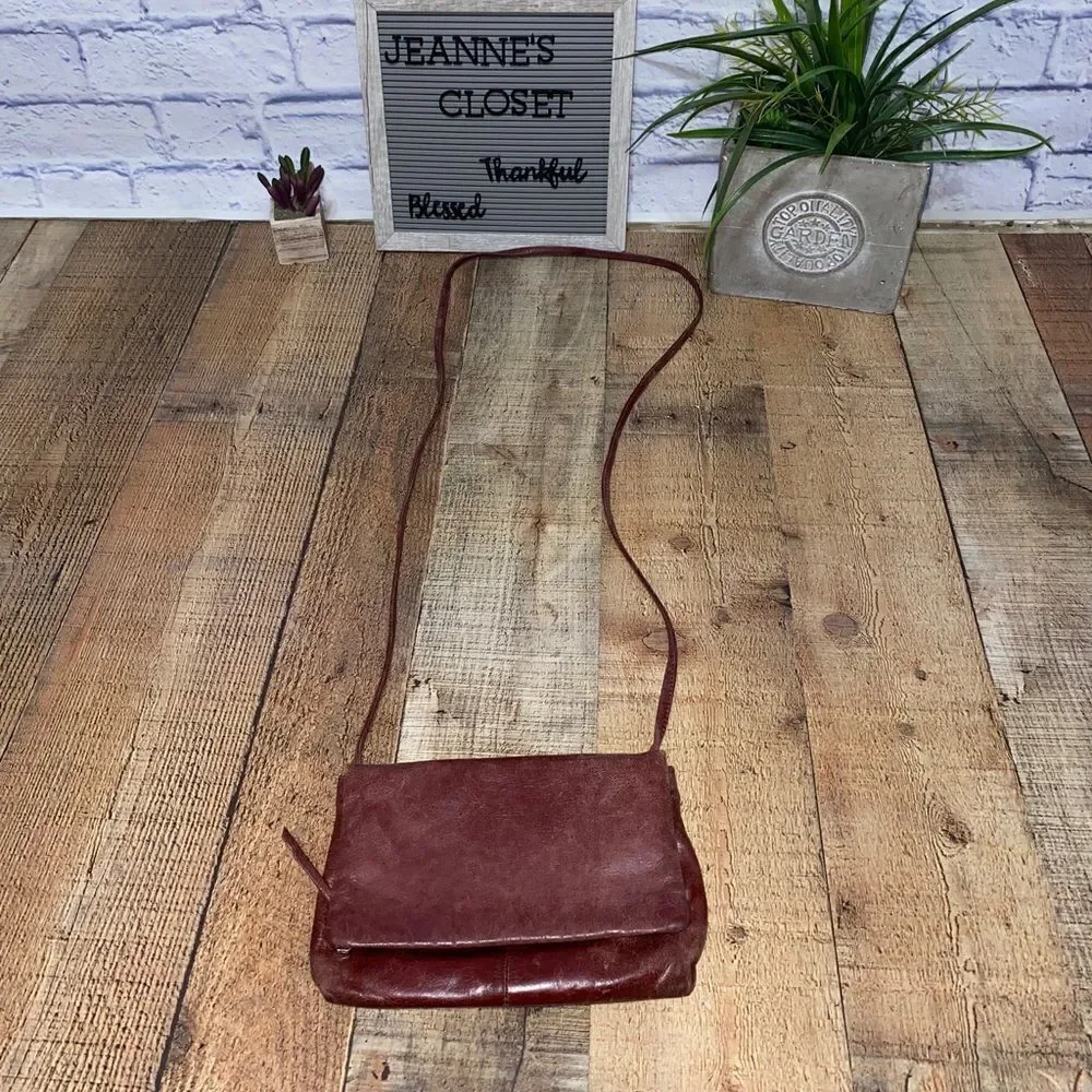 Hobo distressed maroon leather crossbody bag fold over